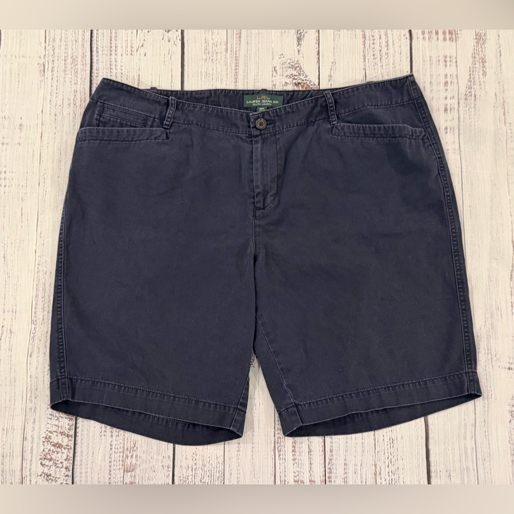 Lauren Ralph Lauren Women's Navy Blue flat front chino Shorts Size 16W